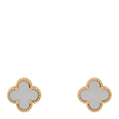 Van Cleef & Arpels 18K Yellow Gold Mother of Pearl Sweet Alhambra Earrings 1 of 5