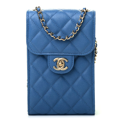 Chanel Caviar Quilted Classic Phone Holder Blue 1 of 10