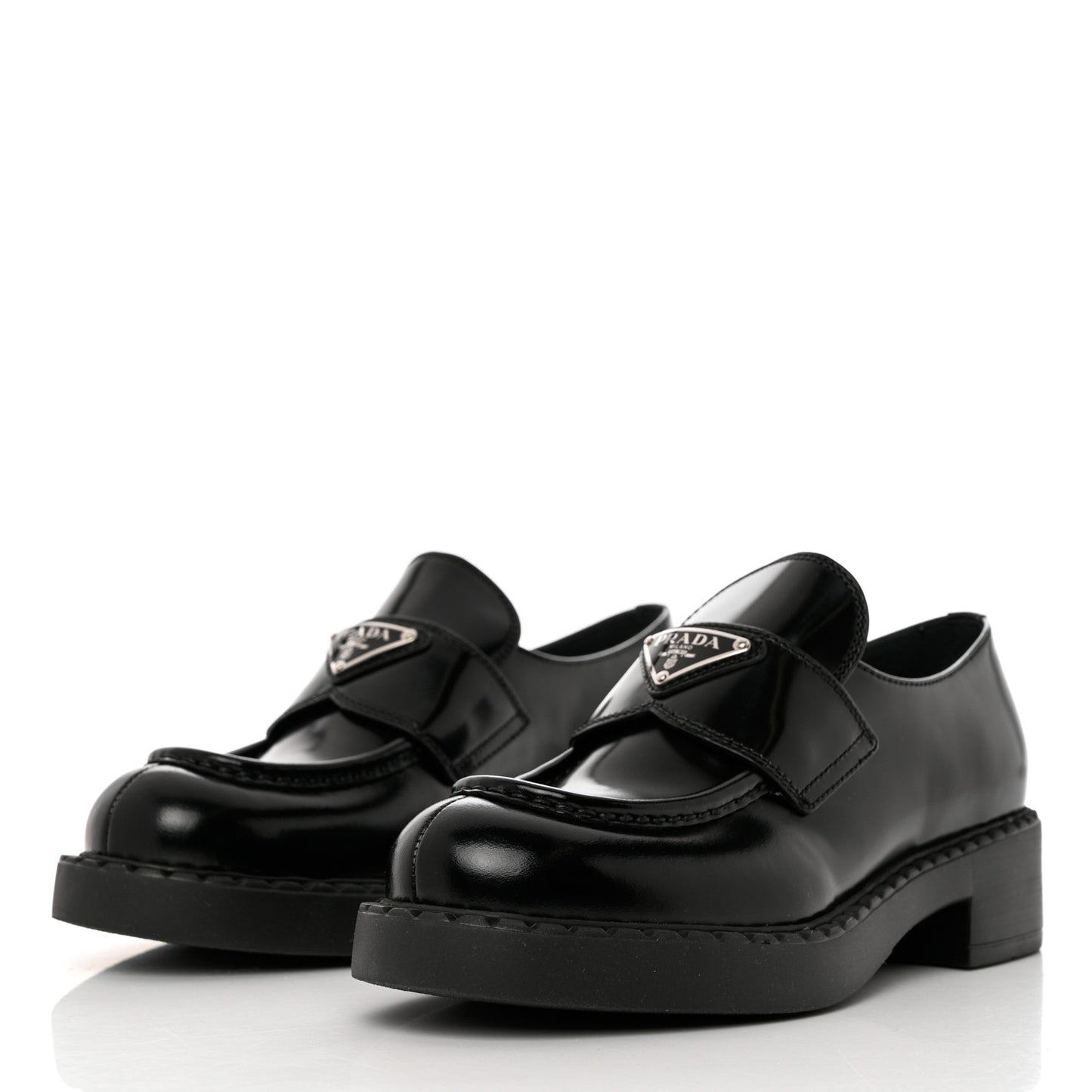 Spazzolato Metal Triangle Logo 50mm Loafers 36.5 Black