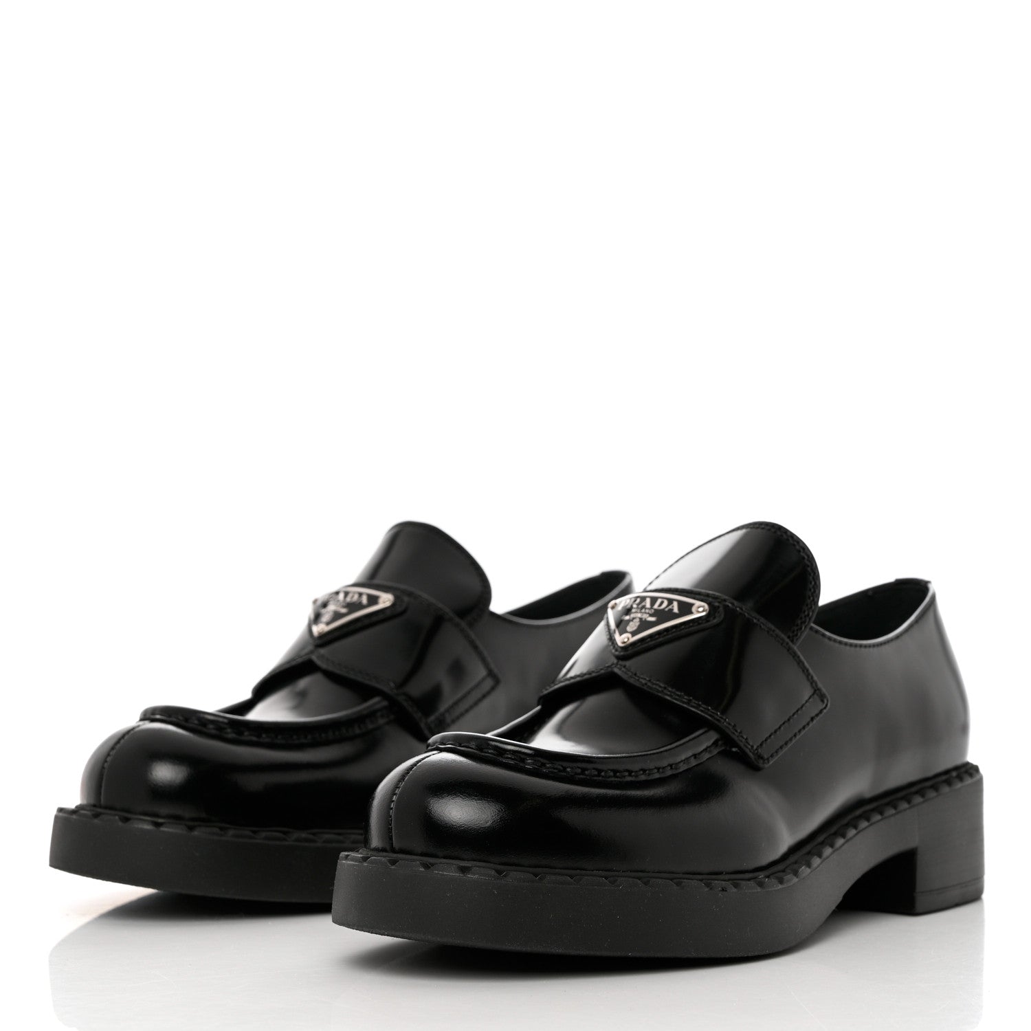 Prada Spazzolato Metal Triangle Logo 50mm Loafers 36.5 Black 3 of 9