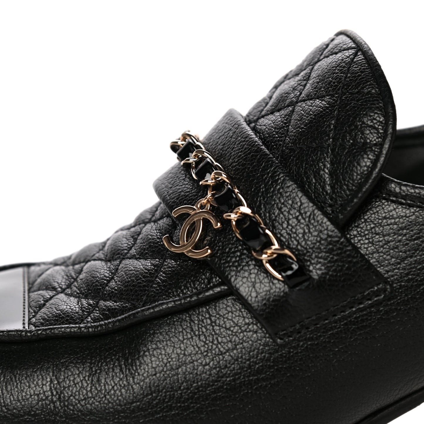 Calfskin Patent Quilted CC Chain Mocassin Loafers 39.5 Black