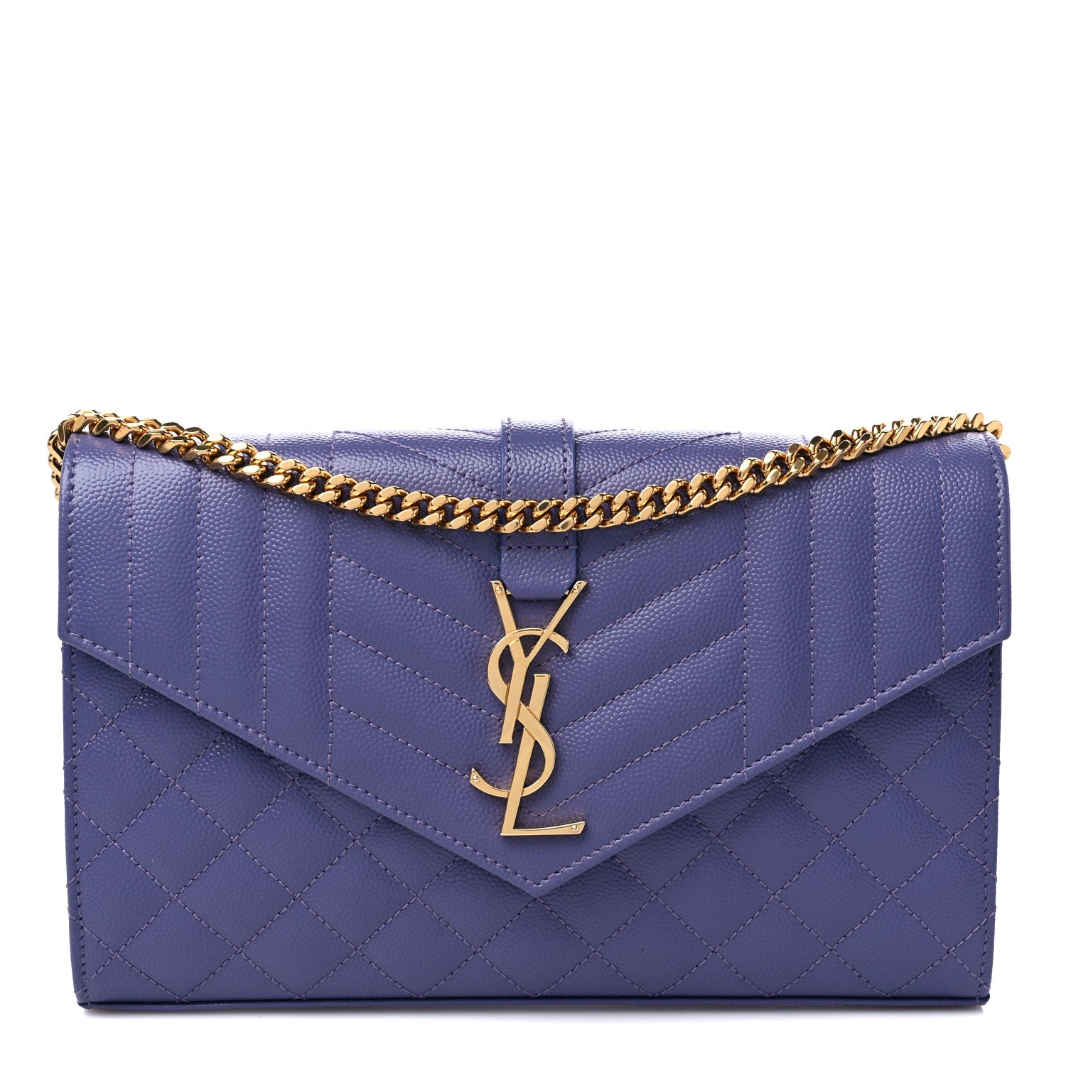 Saint Laurent Grain De Poudre Mixed Matelasse Triquilt Monogram Chain Wallet Mauve 1 of 10