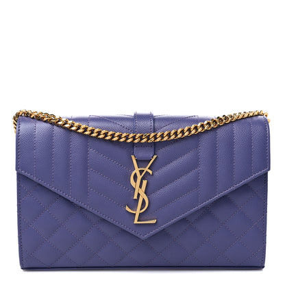 Saint Laurent Grain De Poudre Mixed Matelasse Triquilt Monogram Chain Wallet Mauve 1 of 10