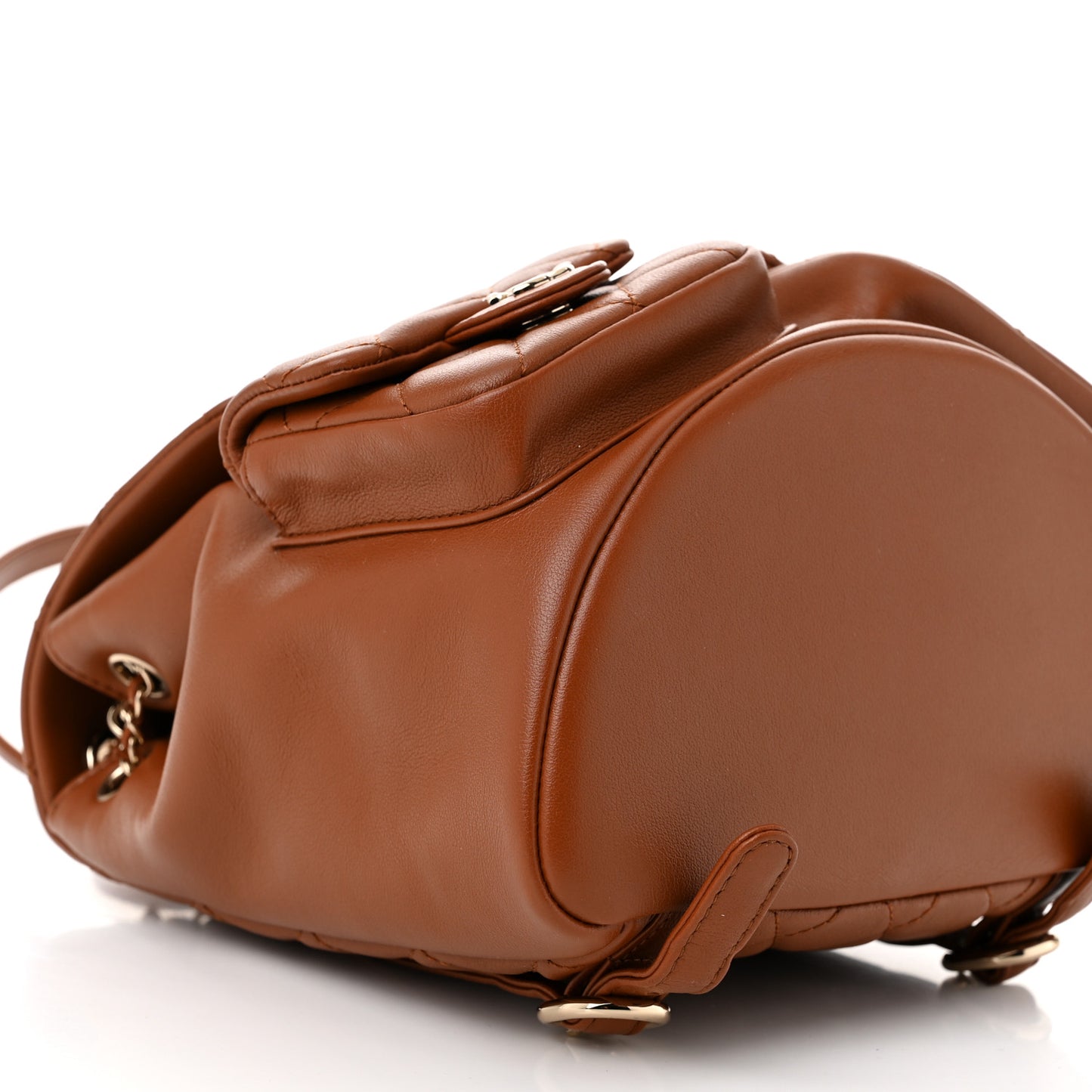 Calfskin Quilted Medium Duma Pockets Drawstring Backpack Light Brown