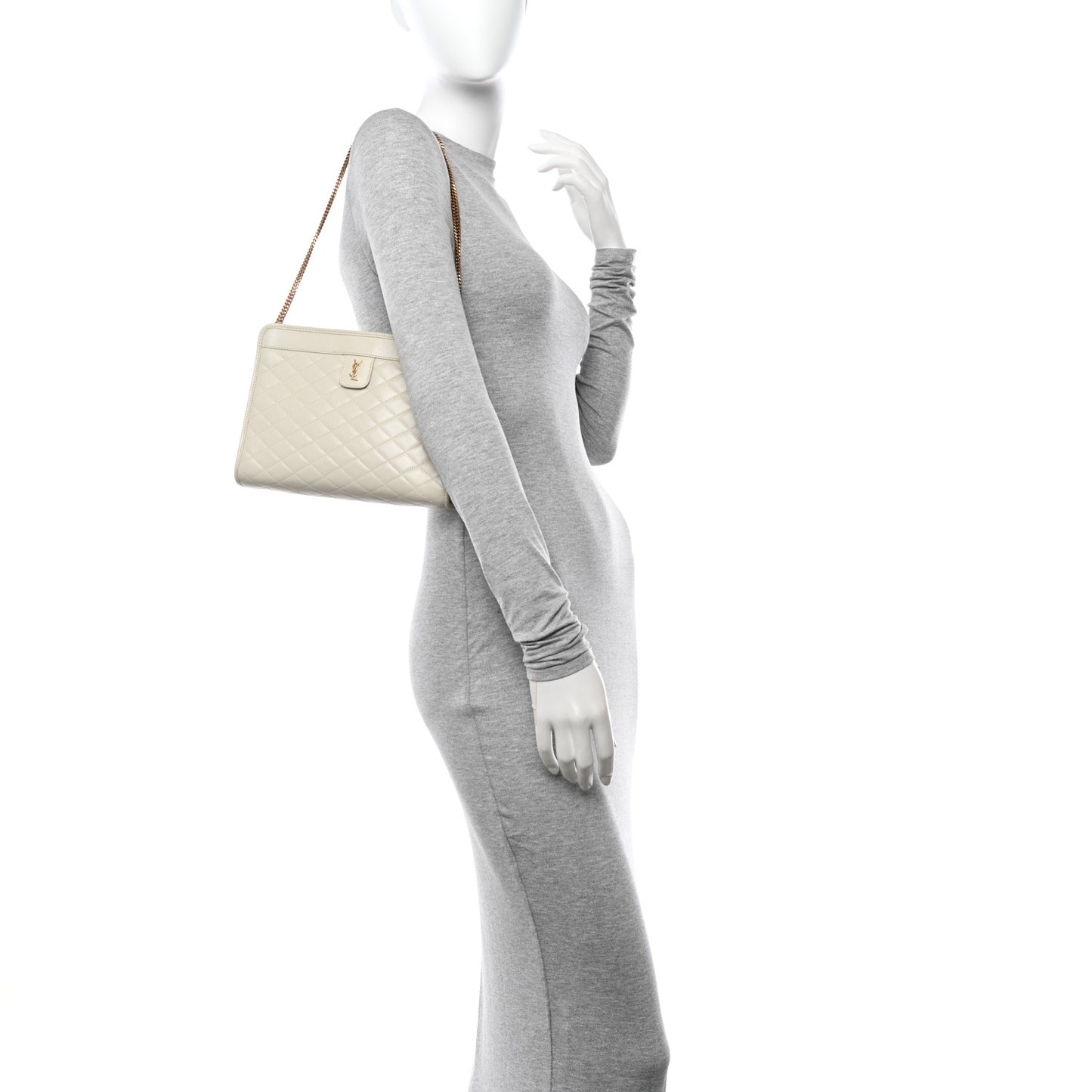 Lambskin Quilted Monogram Baby Victoire Chain Clutch Blanc Vintage