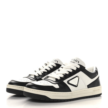 Prada Vitello Sport Spazzolato Rois Triangle Logo Womens Downtown Low Top 30mm Sneakers 37 White Black 4 of 10