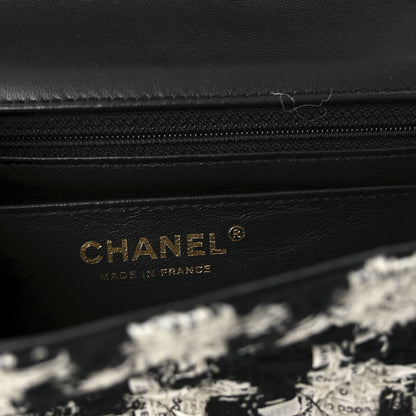 Chanel Tweed Quilted Mini Rectangular Flap Black Ecru White 6 of 10