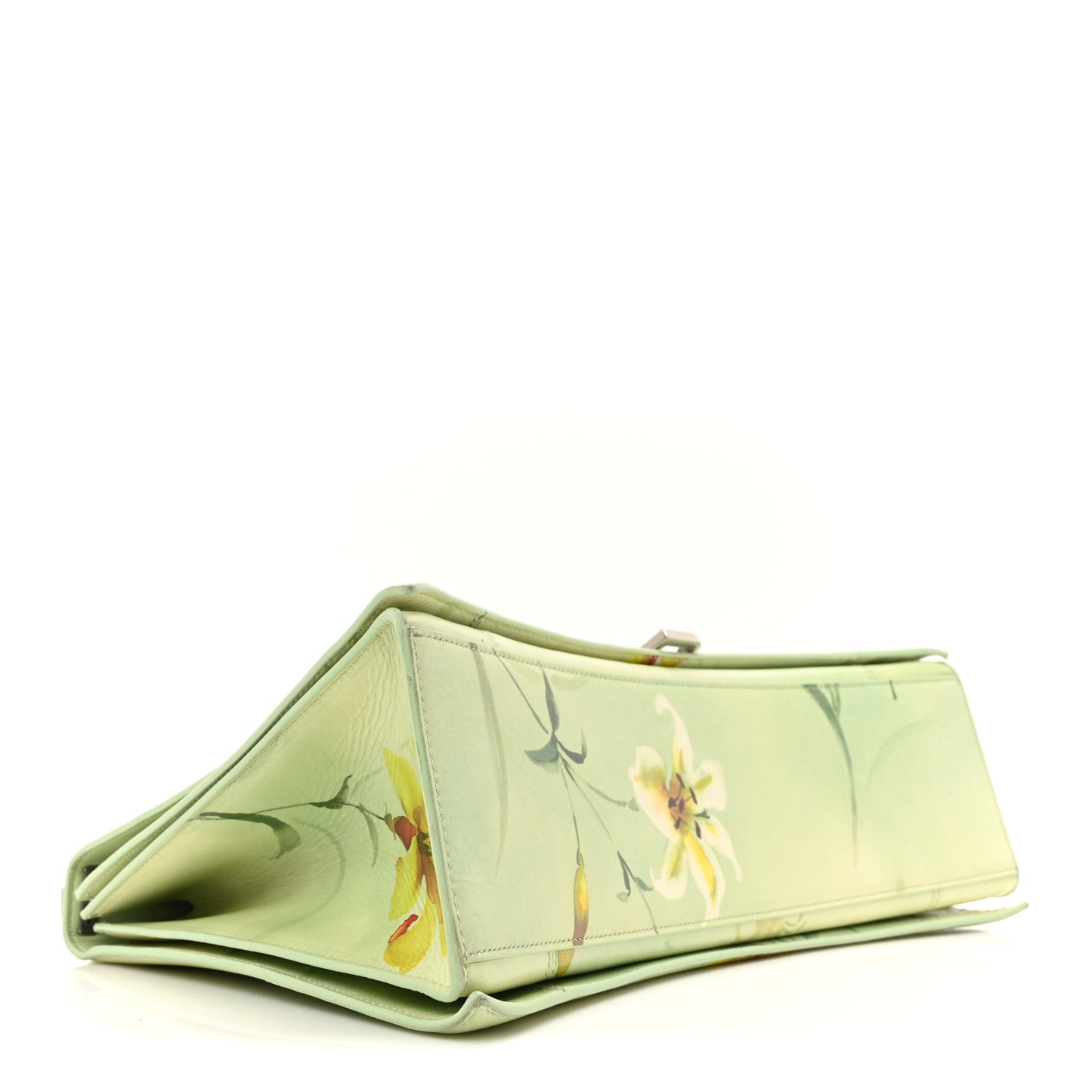 Shiny Paper Calfskin Floral Printed Large Crush Sling Bag Green