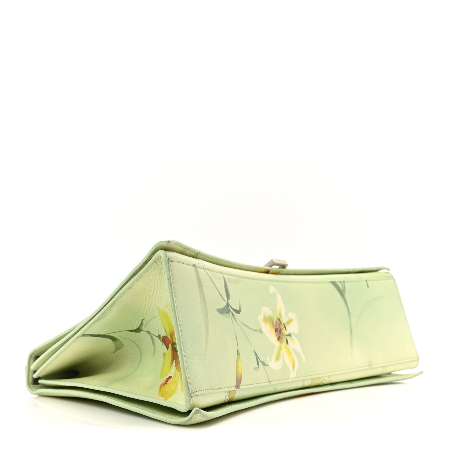 Balenciaga Shiny Paper Calfskin Floral Printed Large Crush Sling Bag Green 4 of 9