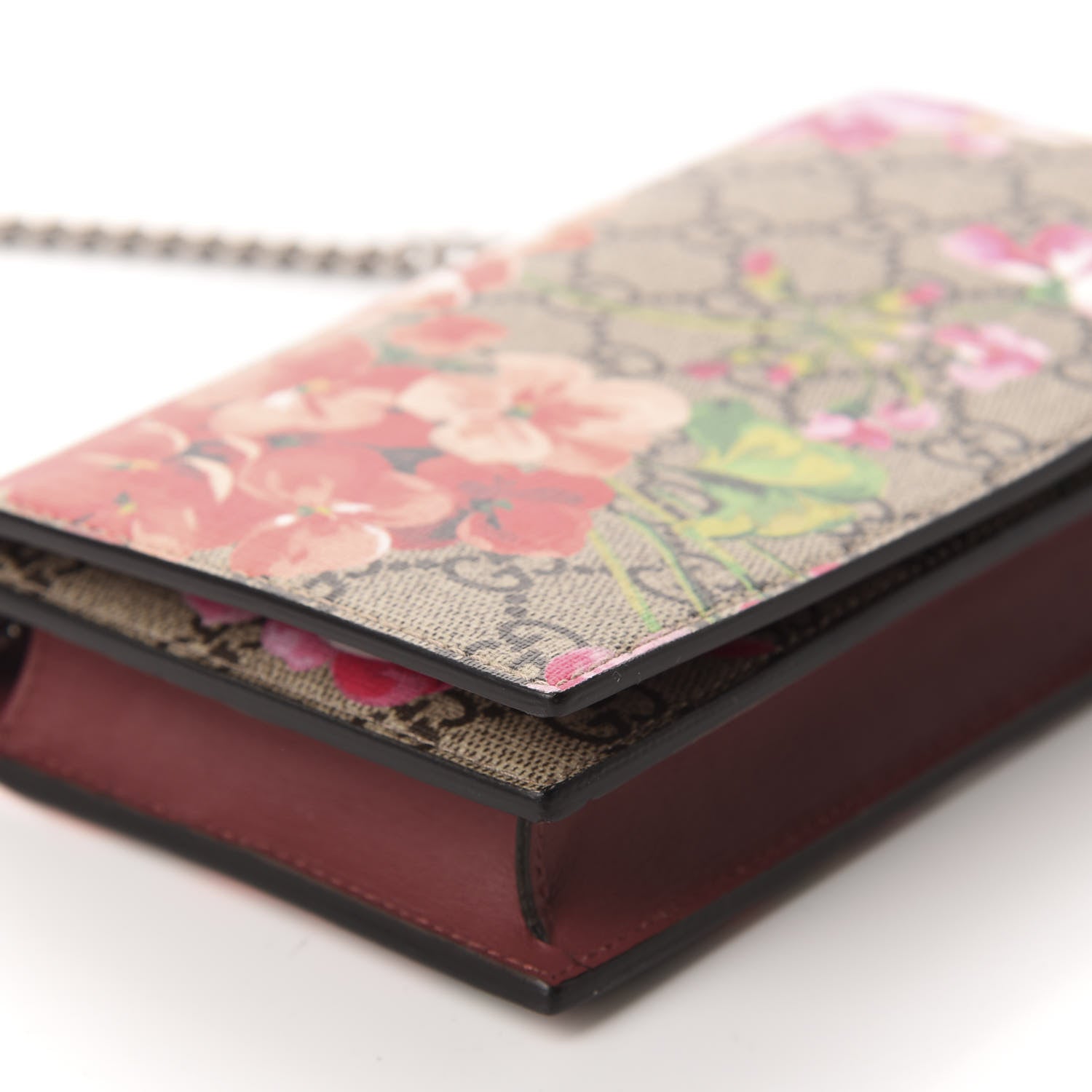 Gucci GG Supreme Monogram Blooms Chain Wallet Beige Multicolor Dry Rose 6 of 11