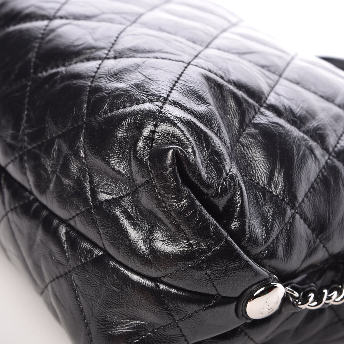 Metallic Crackled Calfskin Quilted Medium Big Bang Hobo Black
