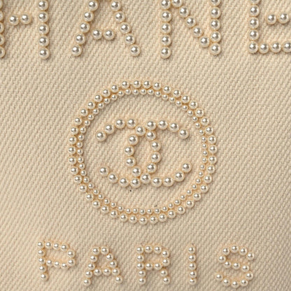 Chanel Canvas Pearl Medium Deauville Tote Ecru Beige 10 of 10