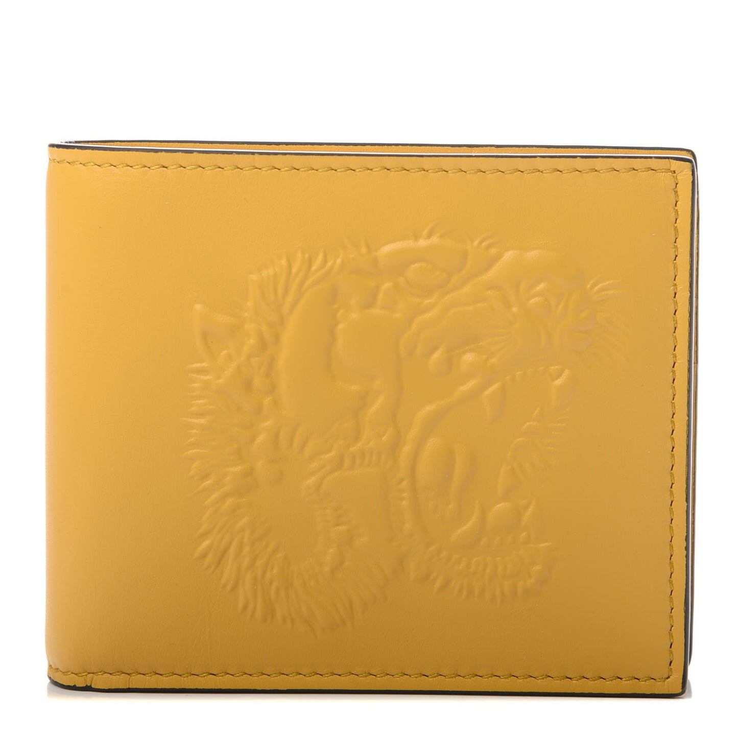 Calfskin Embossed Tiger Bi-Fold Wallet Yellow
