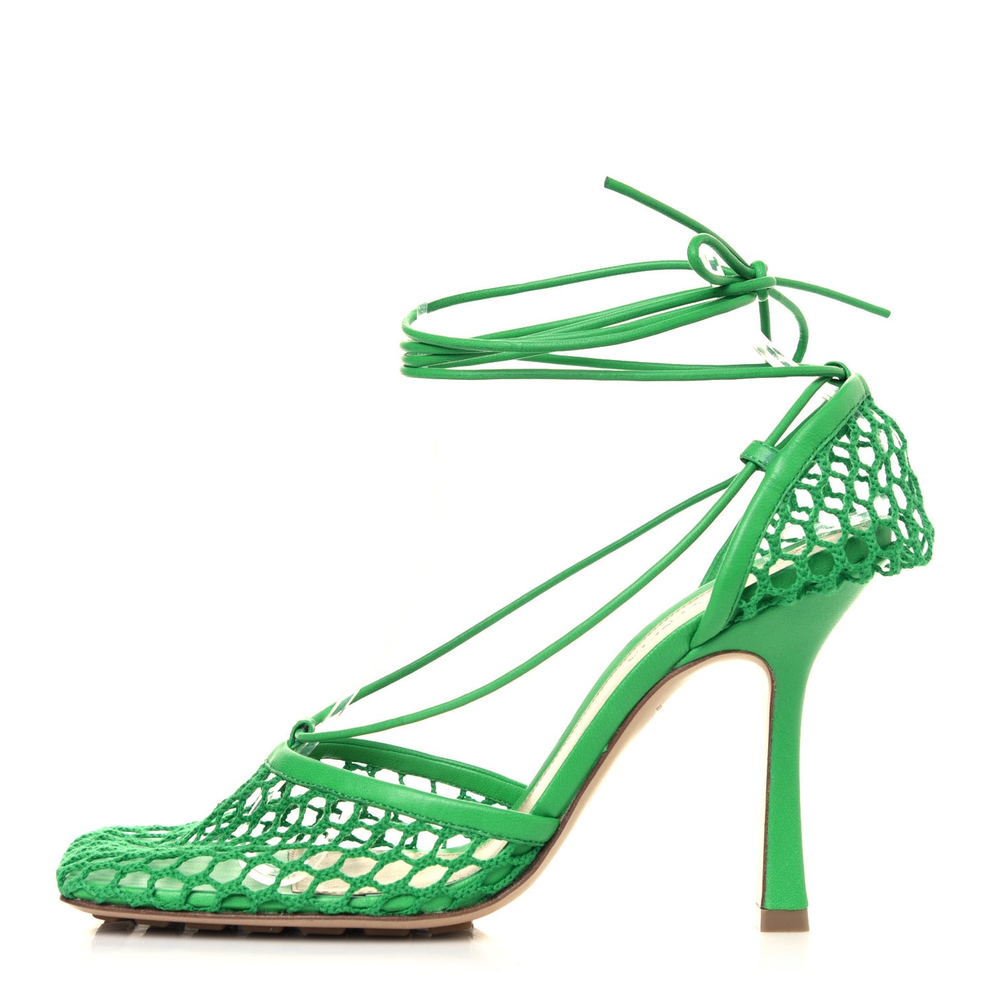 Mesh Nappa Stretch Ankle Tie 90mm Sandals 38 Grass