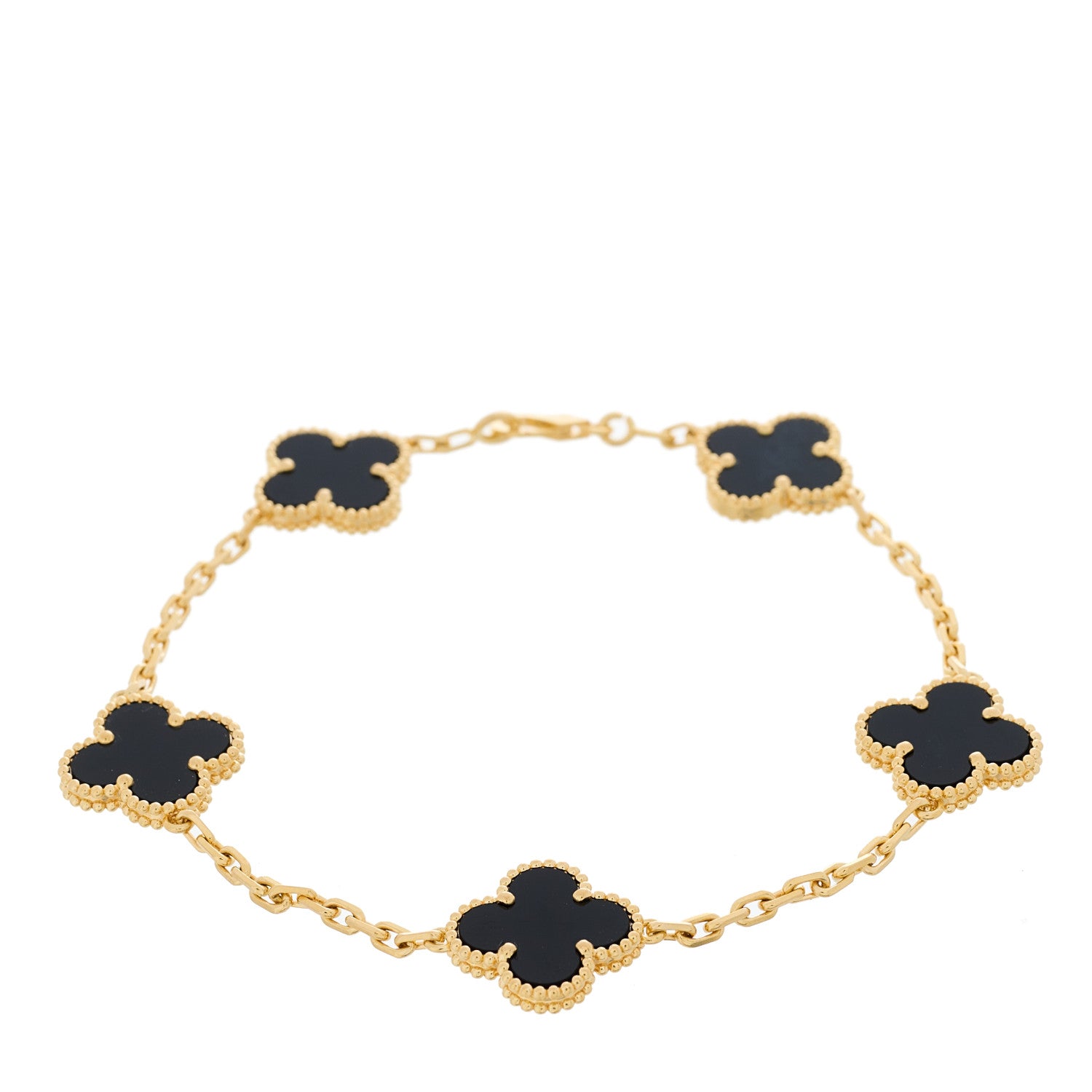 Van Cleef & Arpels 18K Yellow Gold Black Onyx 5 Motifs Vintage Alhambra Bracelet 1 of 4