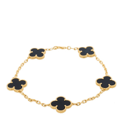 Van Cleef & Arpels 18K Yellow Gold Black Onyx 5 Motifs Vintage Alhambra Bracelet 1 of 4