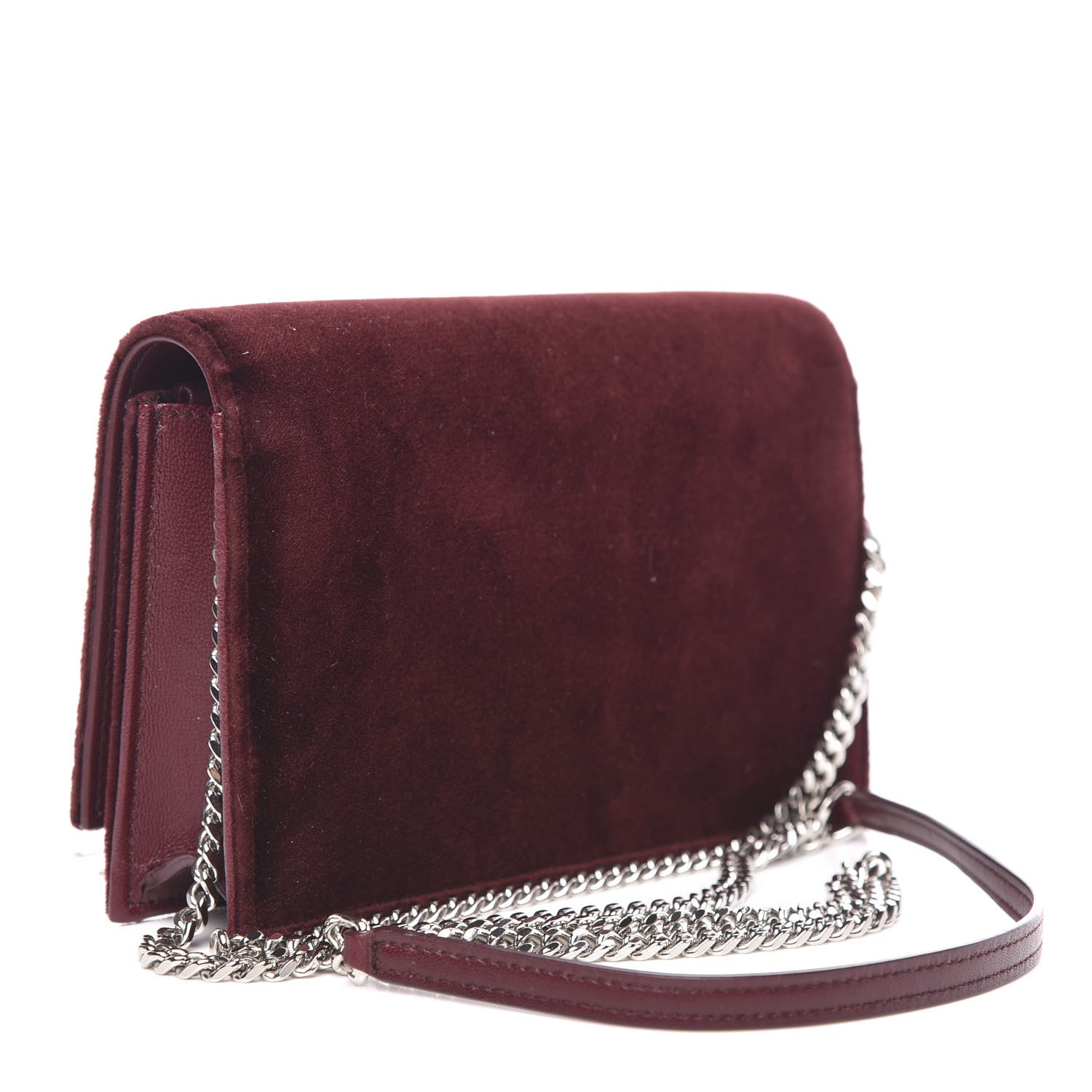 Saint Laurent Velvet Crystal Monogram Kate Tassel Shoulder Bag Burgundy 3 of 9