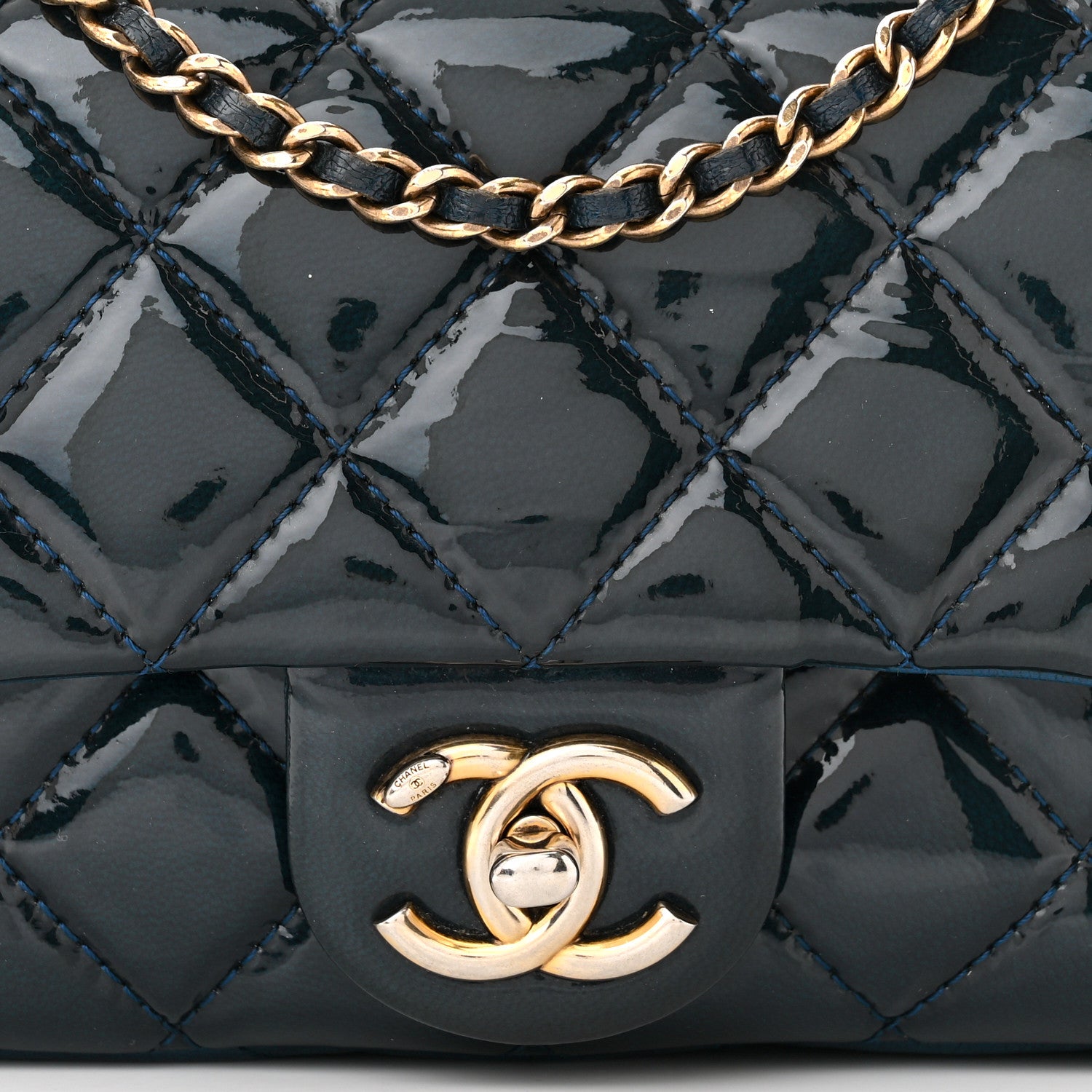 Chanel Patent Goatskin Quilted Small CC Eyelet Flap Blue 8 of 11