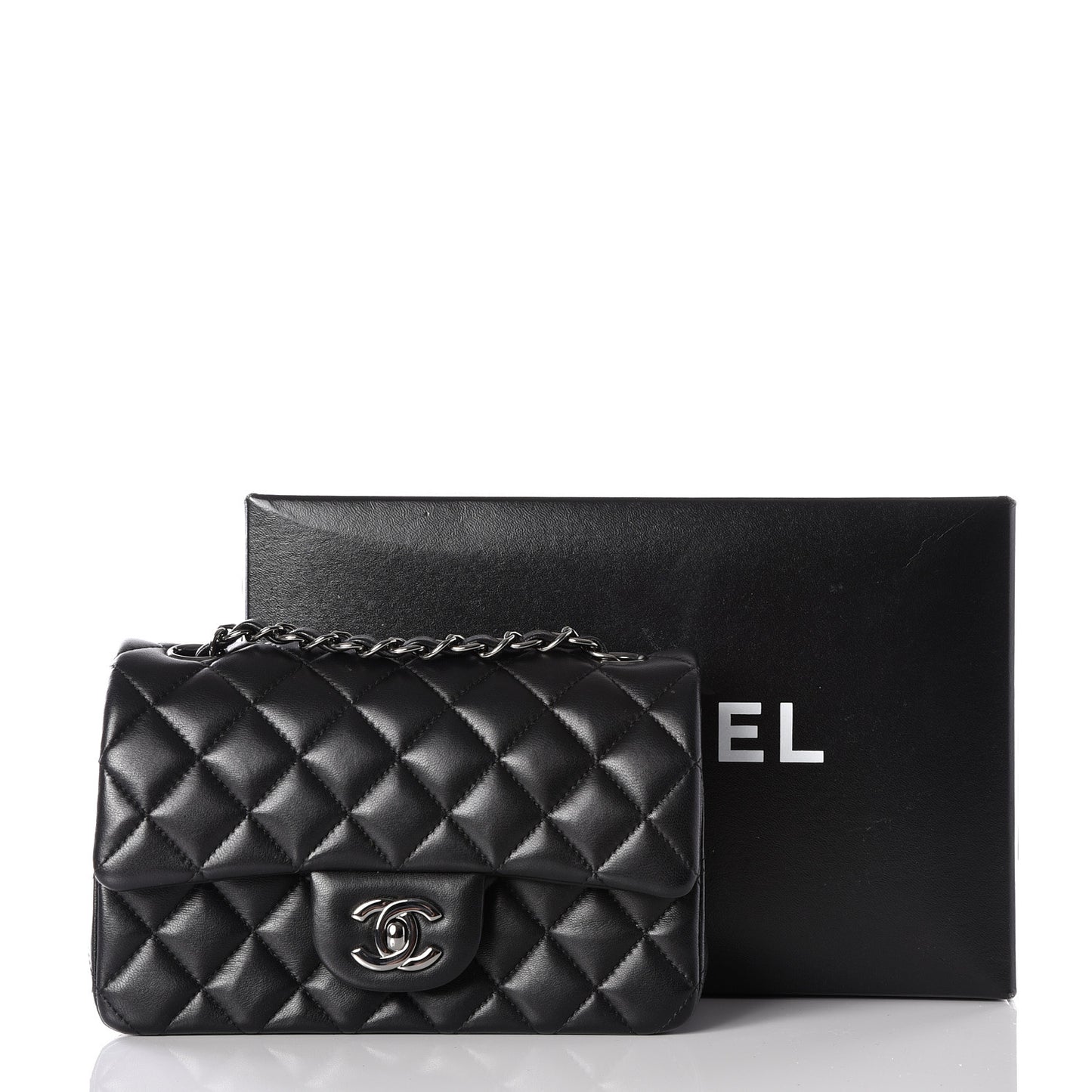 Lambskin Quilted Mini Rectangular Flap Black