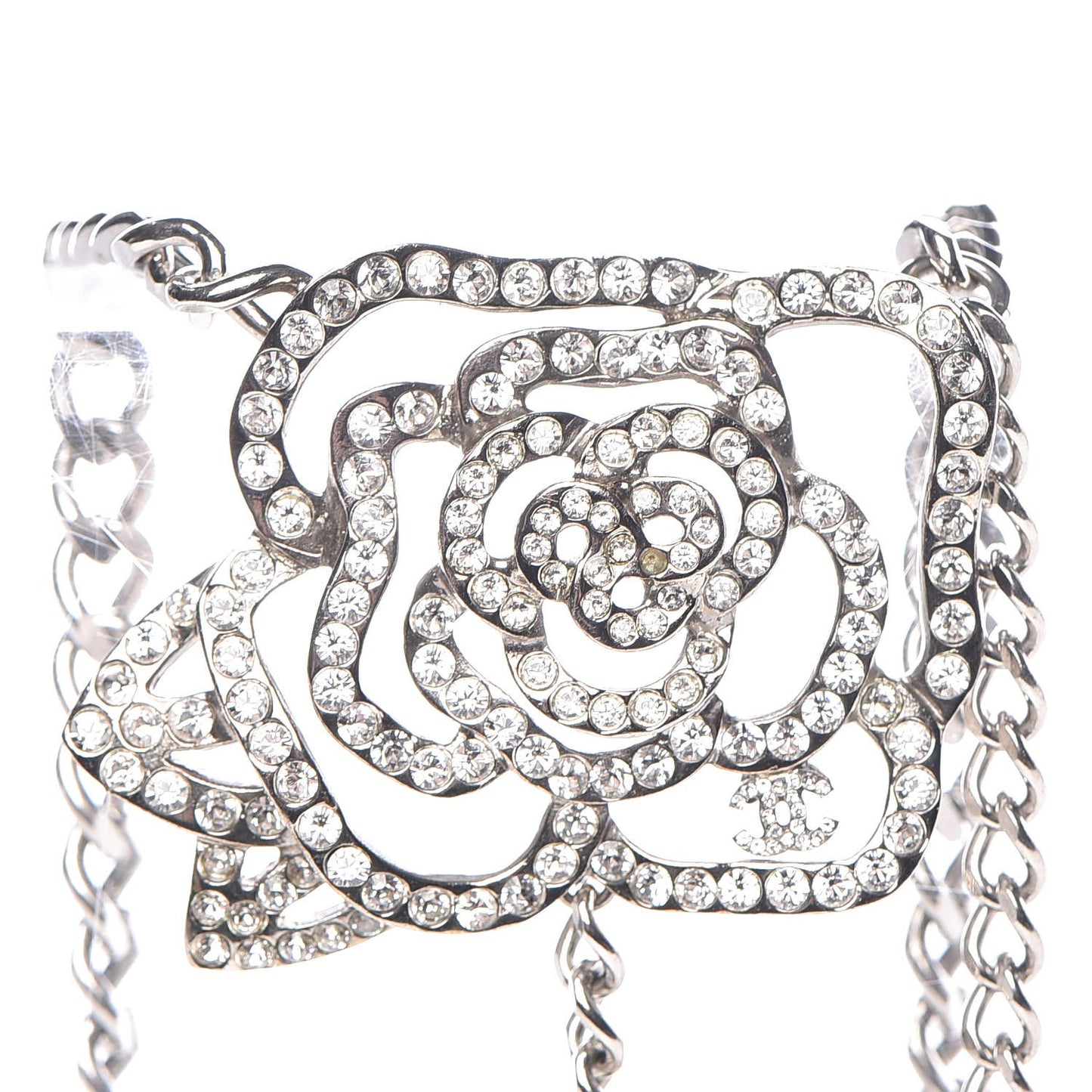 Crystal CC Camellia Chain Belt Silver