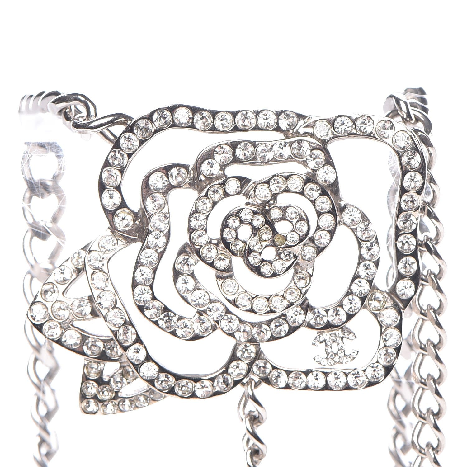 Chanel Crystal CC Camellia Chain Belt Silver 5 of 5