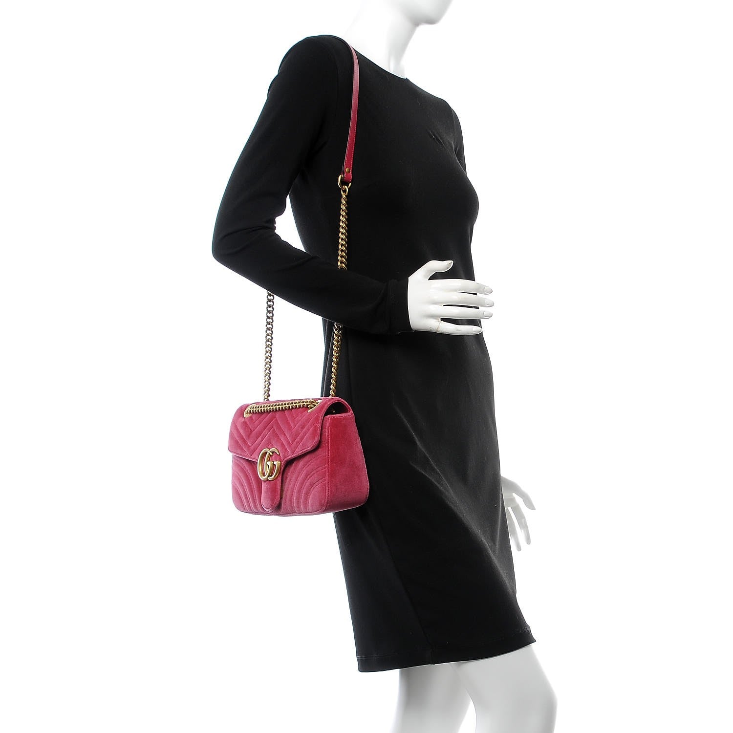 Gucci Velvet Matelasse Small GG Marmont Shoulder Bag Light Raspberry Rose 2 of 8