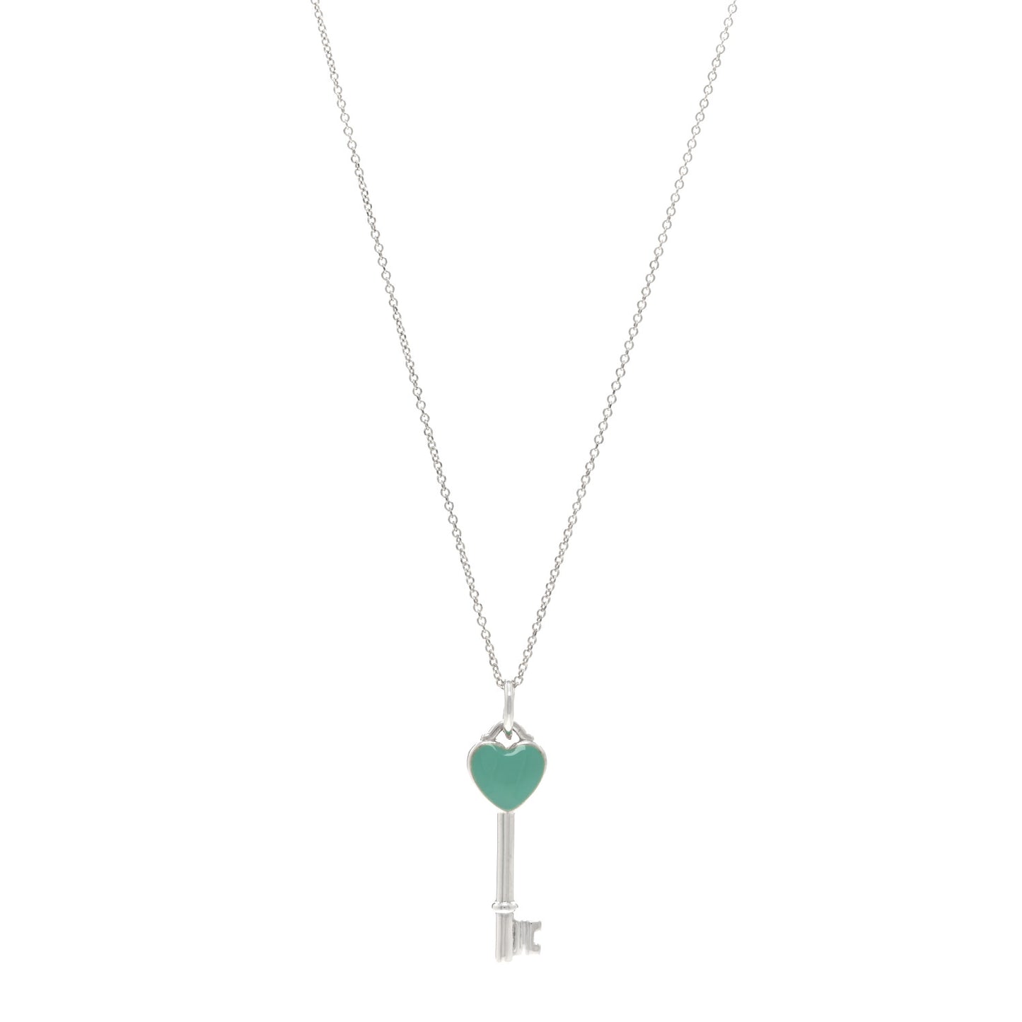 Sterling Silver Enamel Heart Key Pendant Necklace Blue