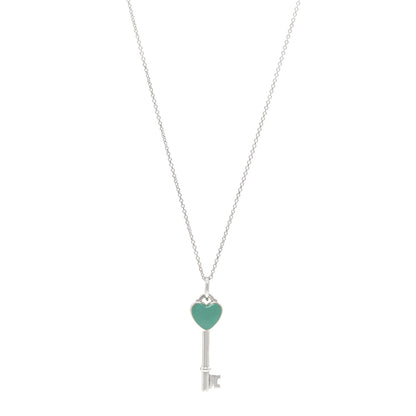 Tiffany Sterling Silver Enamel Heart Key Pendant Necklace Blue 1 of 5