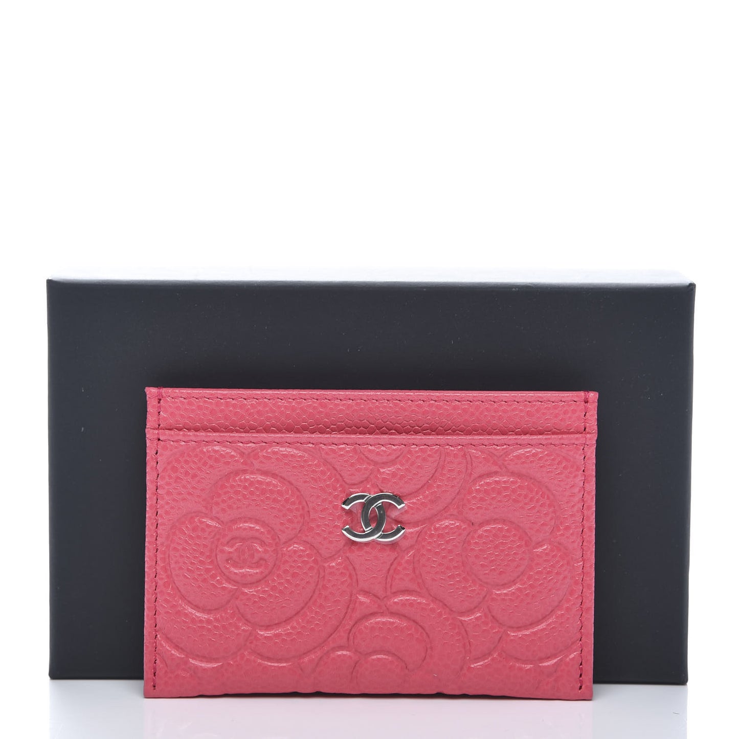Caviar Camellia Embossed Card Holder Pink