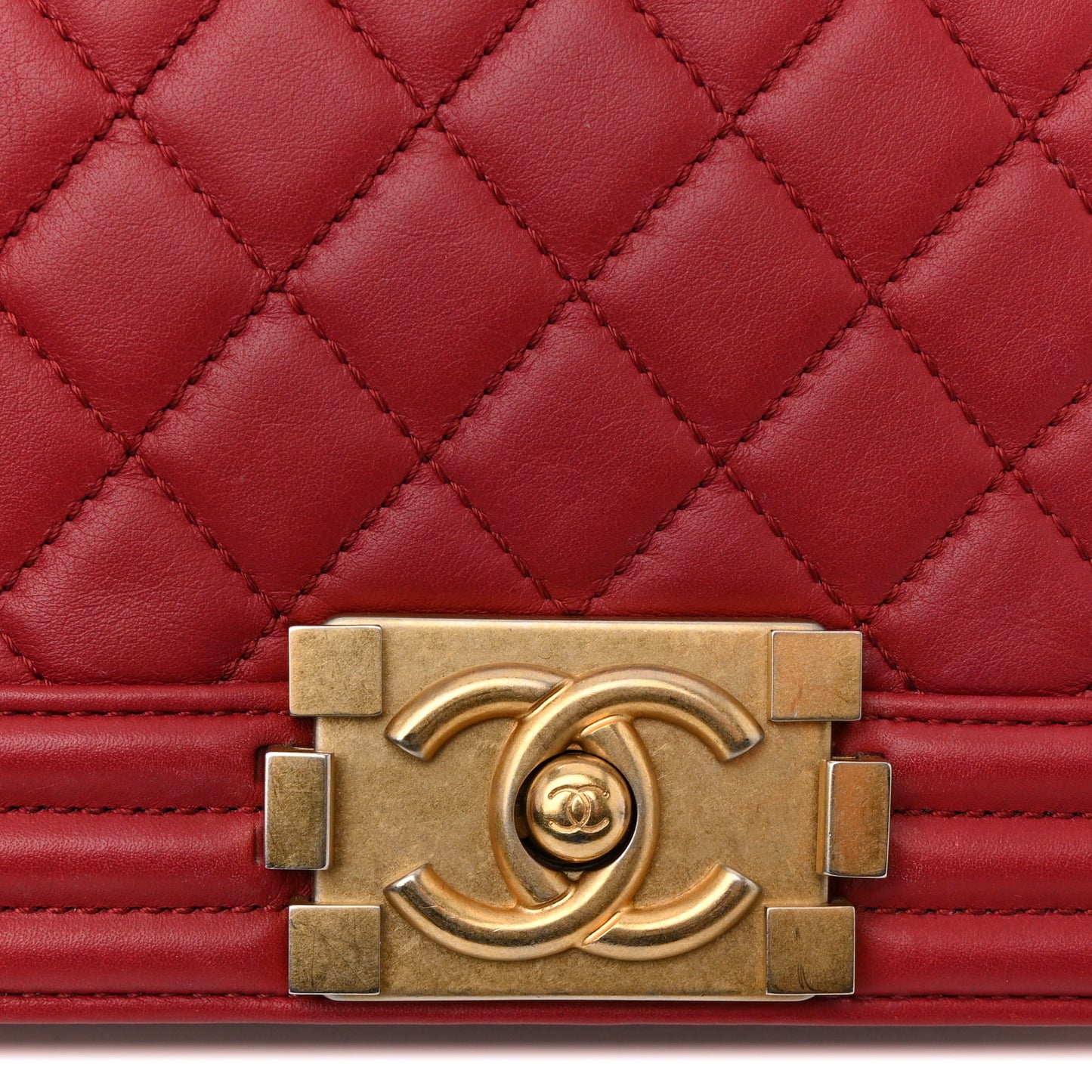 Lambskin Quilted Medium Boy Flap Dark Red