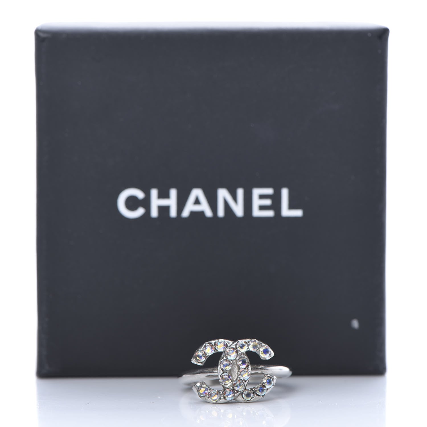 Chanel Crystal CC Ring 54 Iridescent Silver 7 of 7