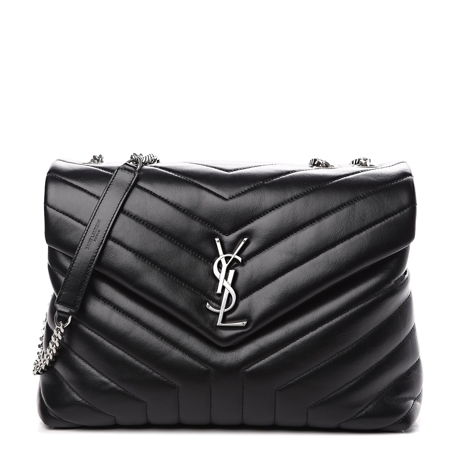 Calfskin Y Quilted Monogram Medium Loulou Chain Satchel Black