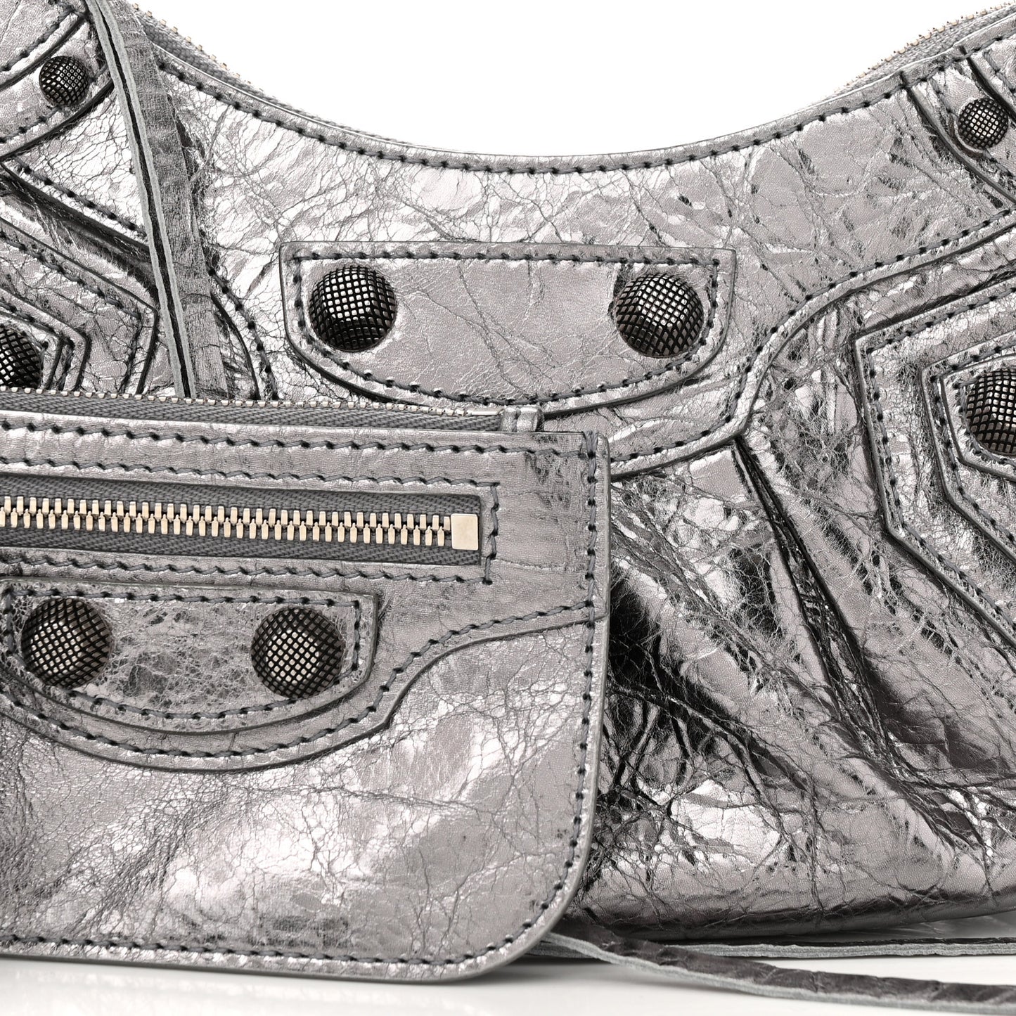 Metallic Agneau Arena Le Cagole Shoulder Bag XS Silver