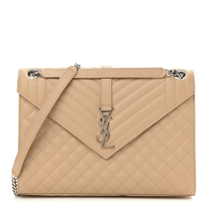 Saint Laurent Grain De Poudre Matelasse Chevron Large Monogram Satchel Nude Powder 1 of 11