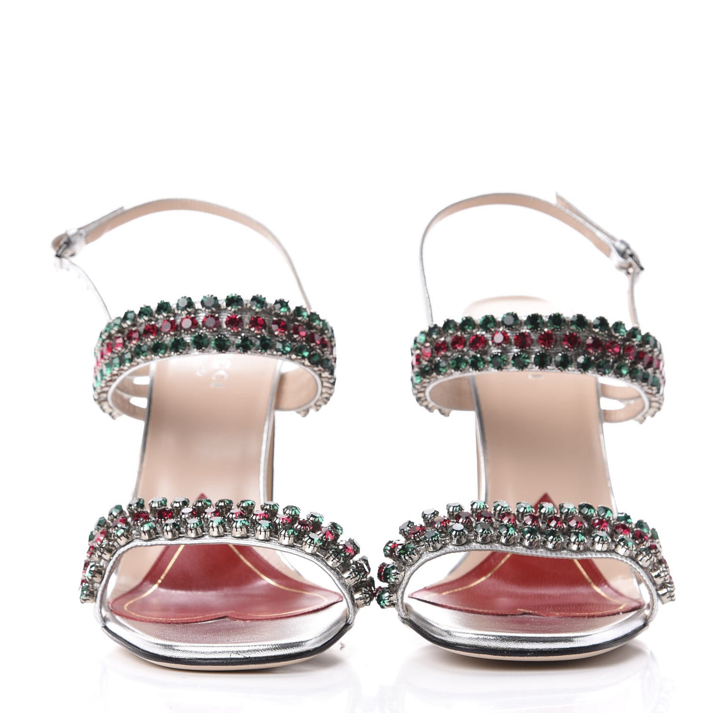 Nappa Silk Crystal Bertie High Heel Sandals 37.5 Argento