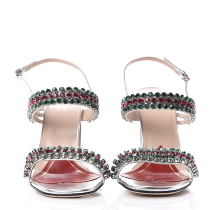 Gucci Nappa Silk Crystal Bertie High Heel Sandals 37.5 Argento 2 of 10