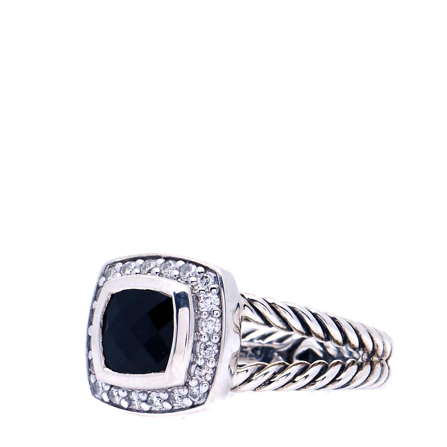 David Yurman Sterling Silver Diamond Black Onyx 7mm Petite Albion Ring 52 6 4 of 7