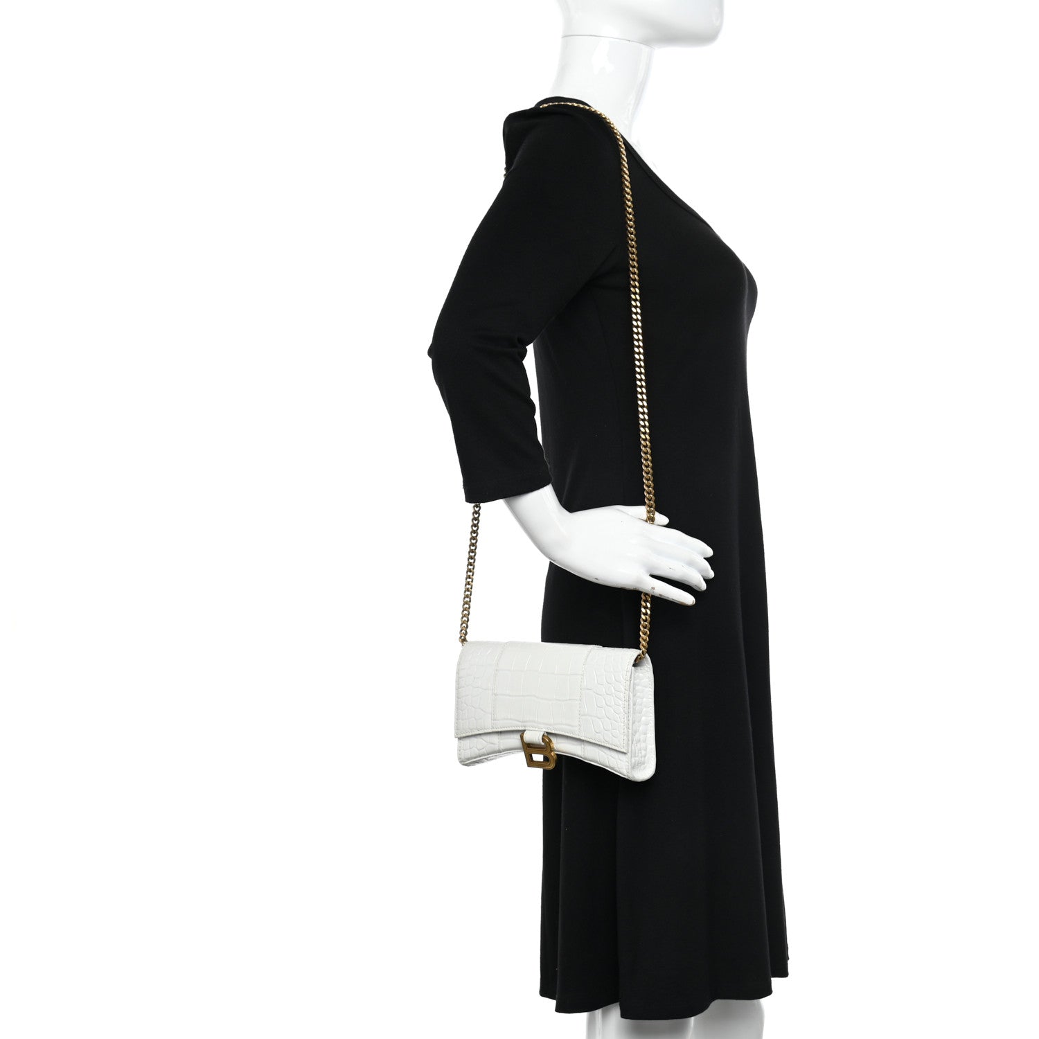 Balenciaga Shiny Calfskin Crocodile Embossed Hourglass Chain Bag White 2 of 10