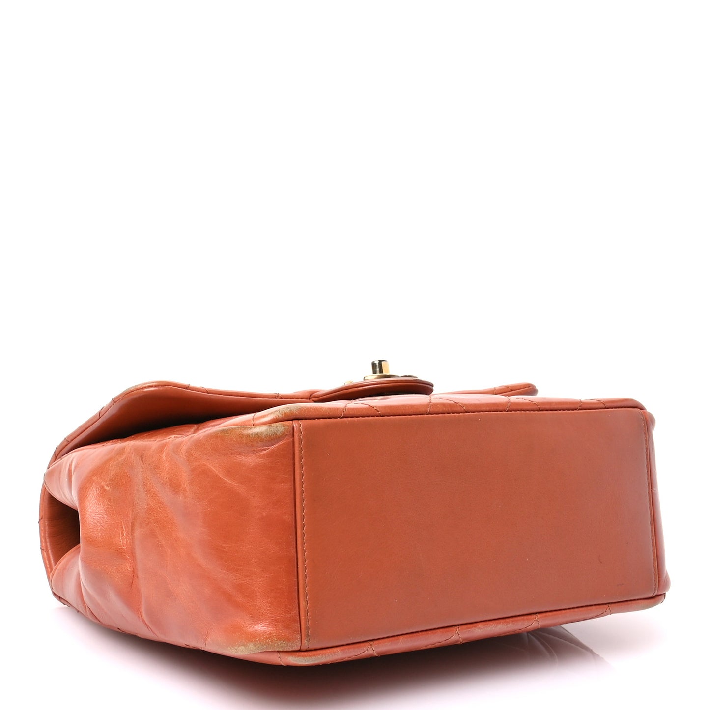Glazed Calfskin Quilted Medium Gold Bar Top Handle Flap Orange