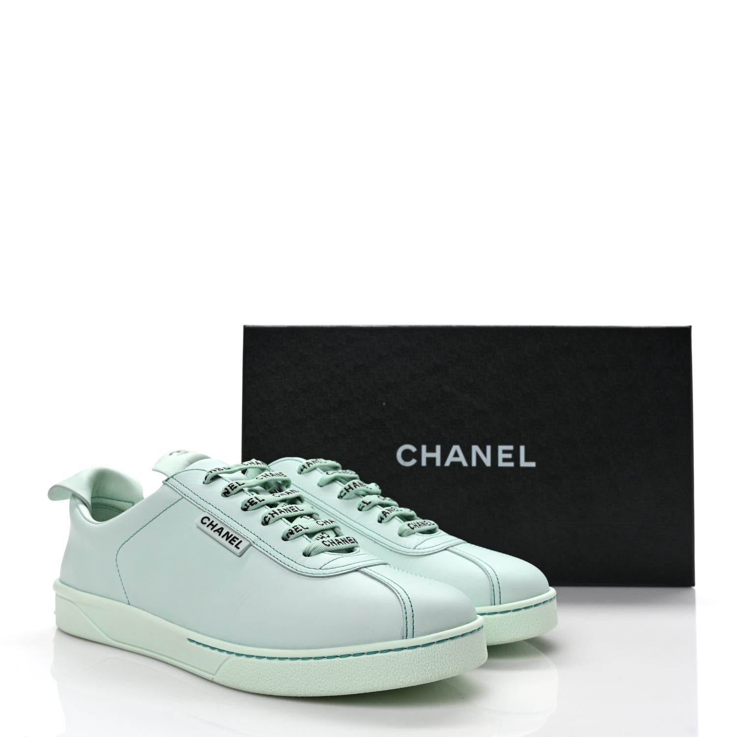Chanel Calfskin CC Womens Weekender Lace Up Sneakers 40 Light Green 9 of 9