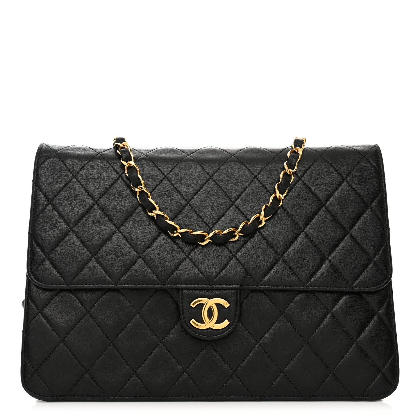 Lambskin Quilted Medium Single Flap Black