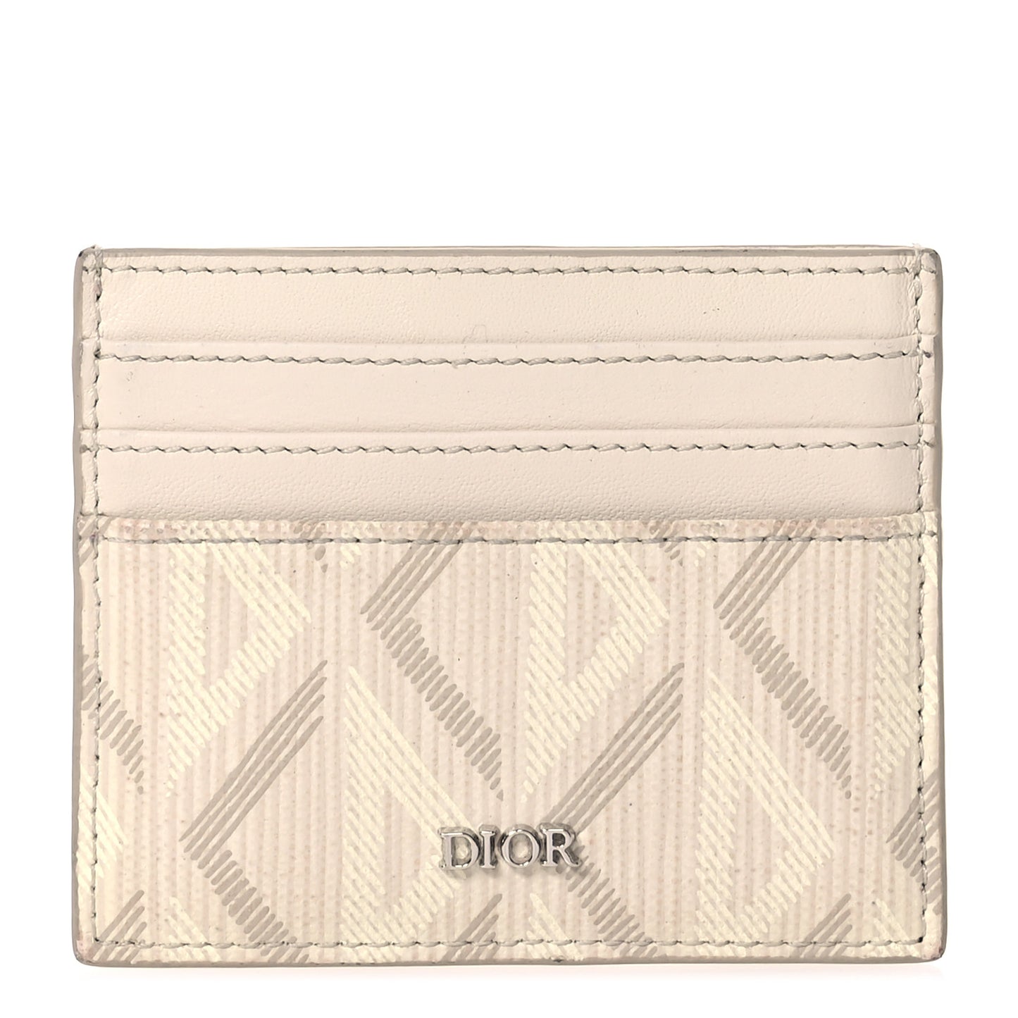 Calfskin CD Diamond Canvas Card Holder Natural