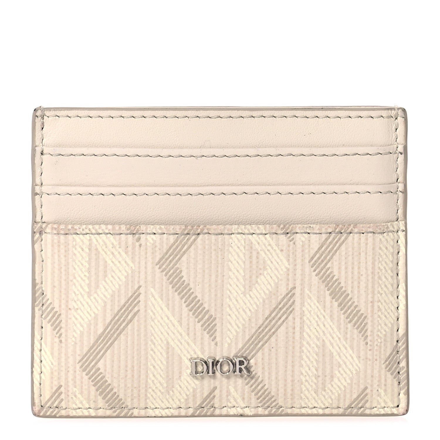 Christian Dior Calfskin CD Diamond Canvas Card Holder Natural 1 of 9