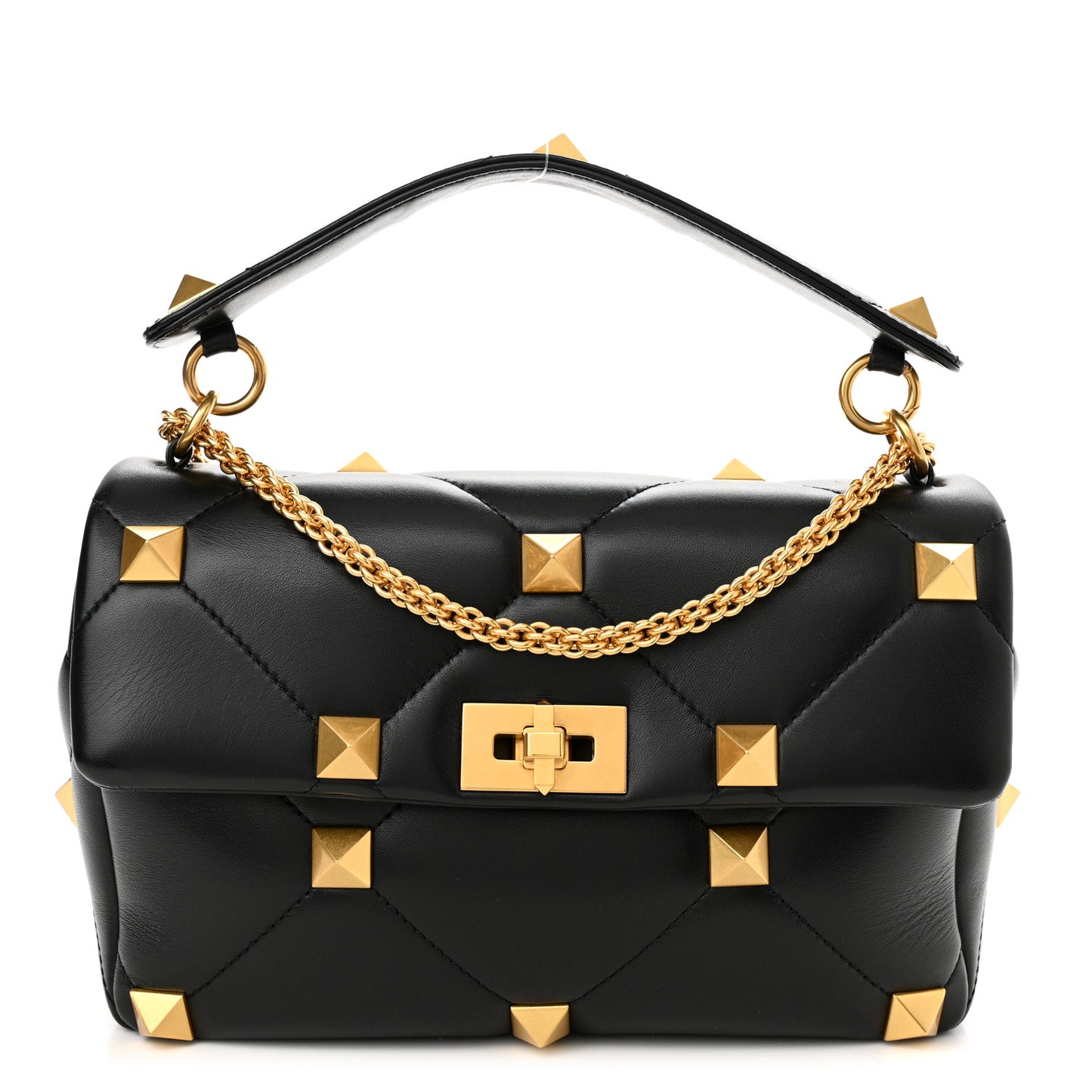 Nappa Large Roman Stud Shoulder Bag Black