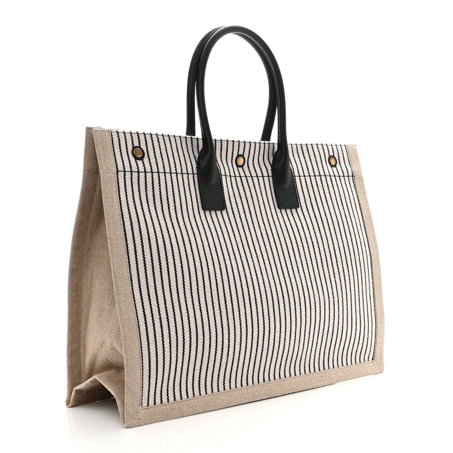 Saint Laurent SAINT LAURENT Embroidered Cotton Linen Rive Gauche Noe Tote Natural Black 3 of 10