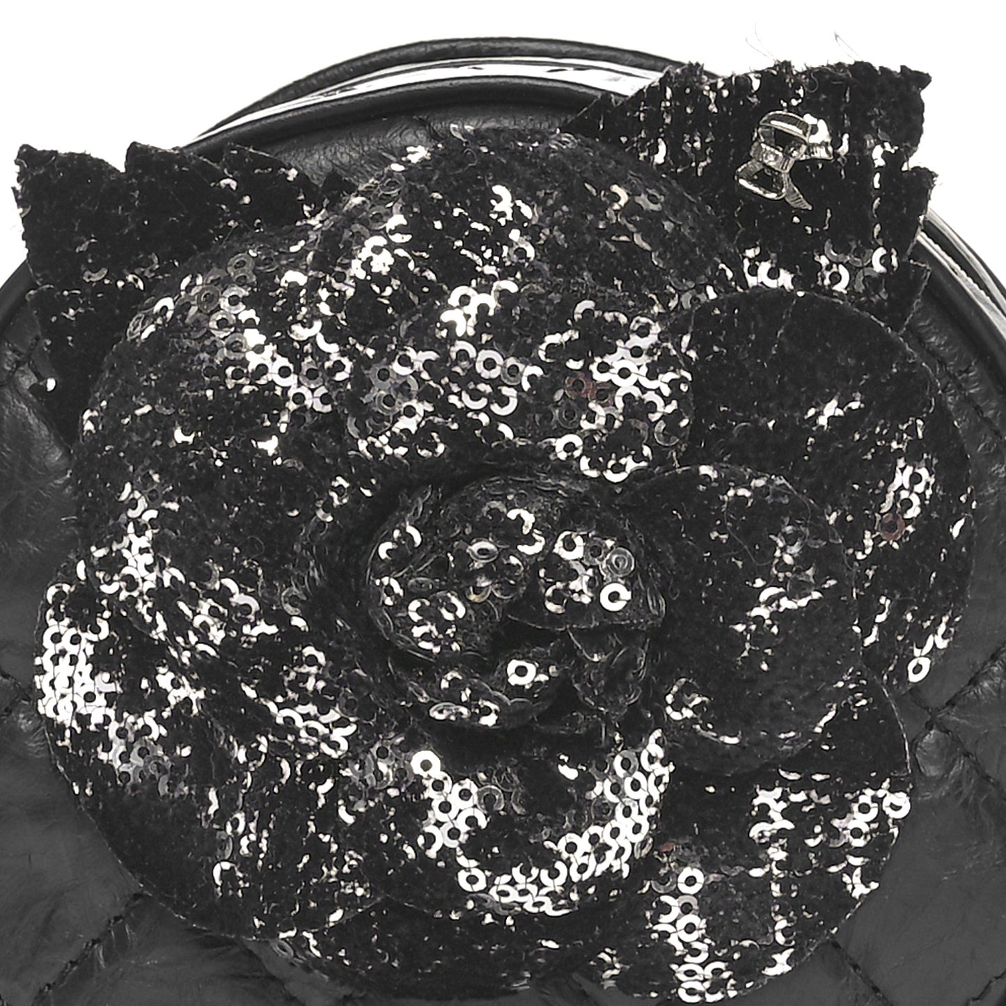 Aged Calfskin Sequin Quilted Camelia Clutch Black