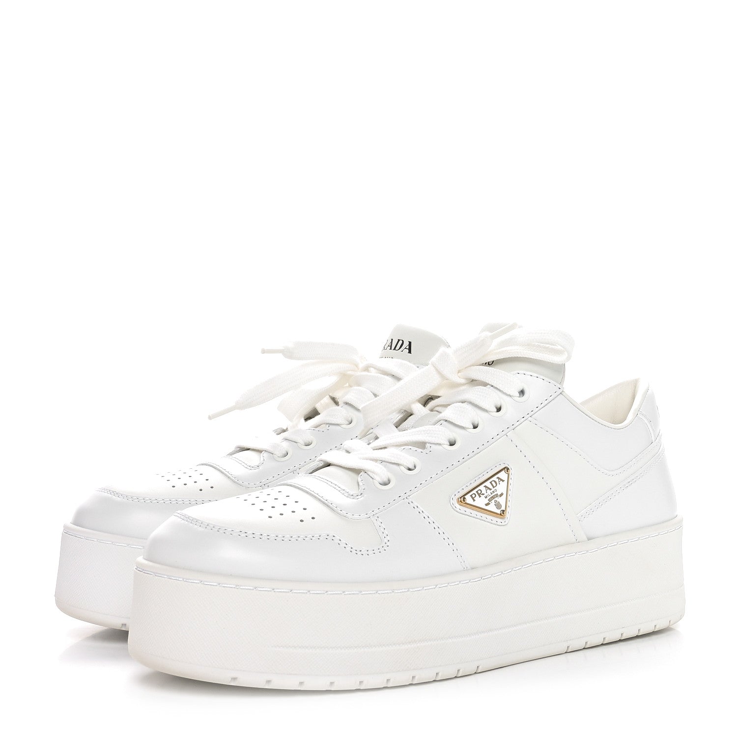 Prada Vitello Rois Triangle Womens Downtown Platform Low Top Sneakers 40 White 5 of 9