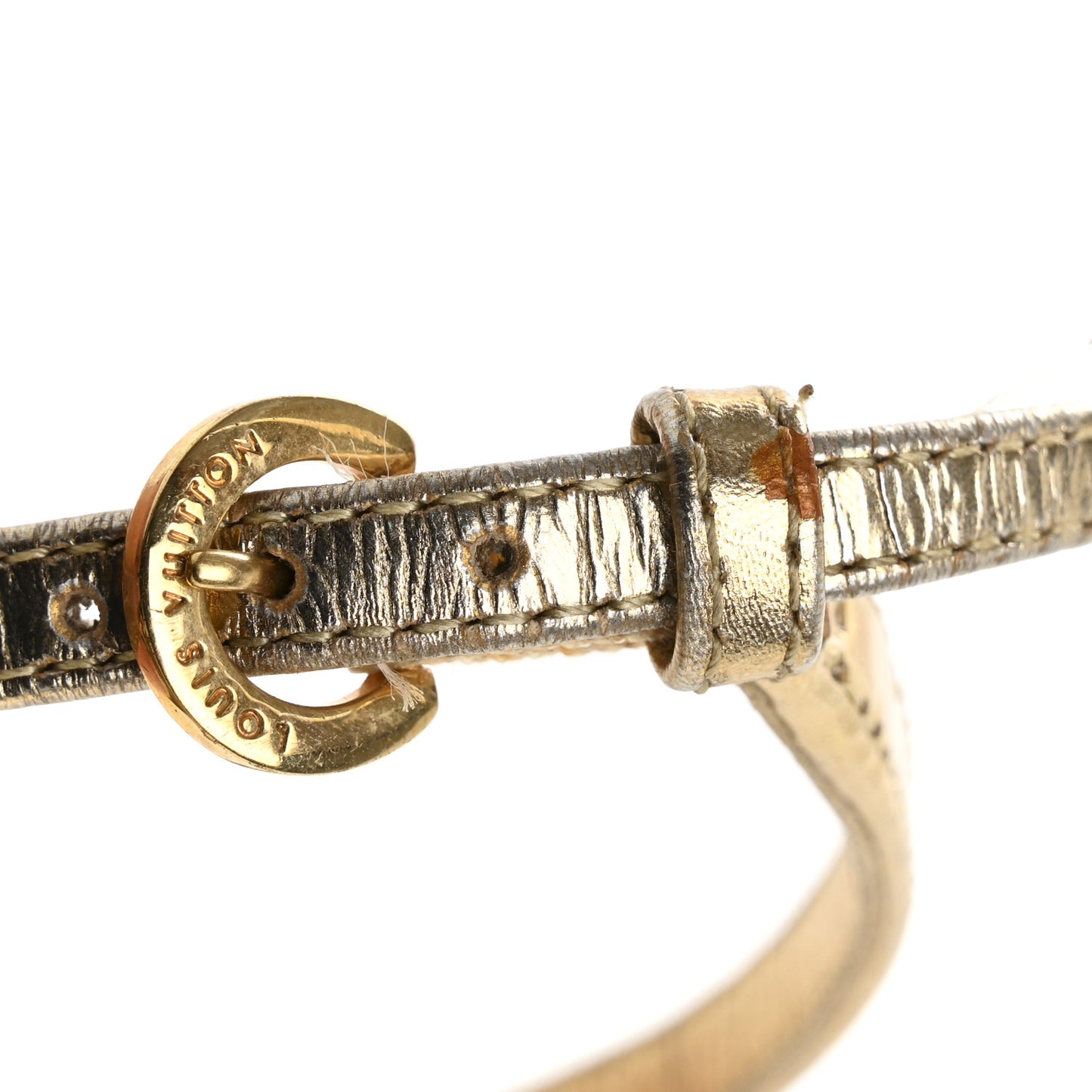 Metallic Calfskin Crystal Flower Thong Flat Sandals 37.5 Gold