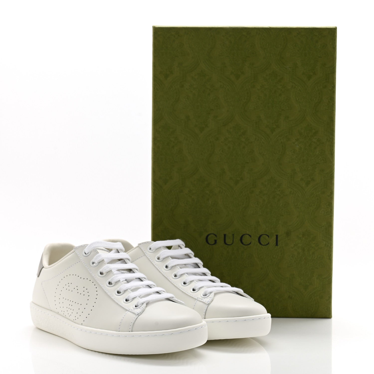Gucci Calfskin Interlocking G Perforated Womens Ace Sneakers 35 White Grey Sky 10 of 10