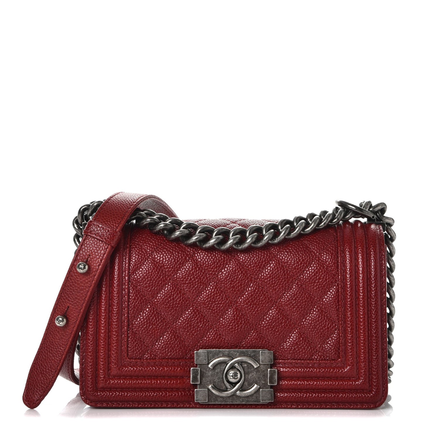 Caviar Quilted Small Boy Flap Dark Red